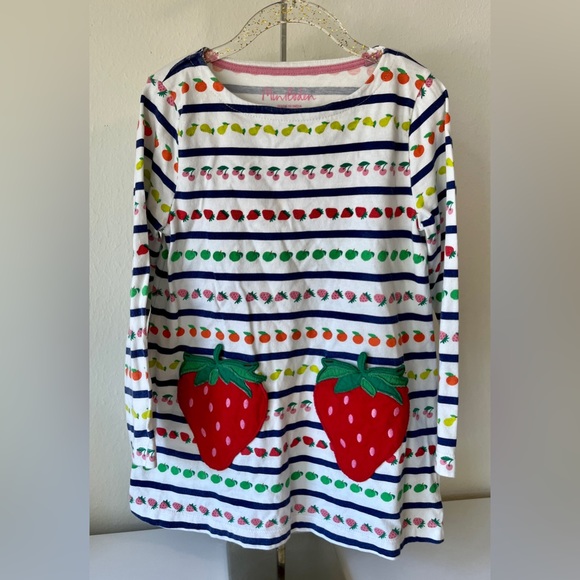 MINI BODEN Girl’s Strawberry Pockets Long SleeveTunic Fruit Dress, 5/6Y, VGUC - Picture 2 of 6